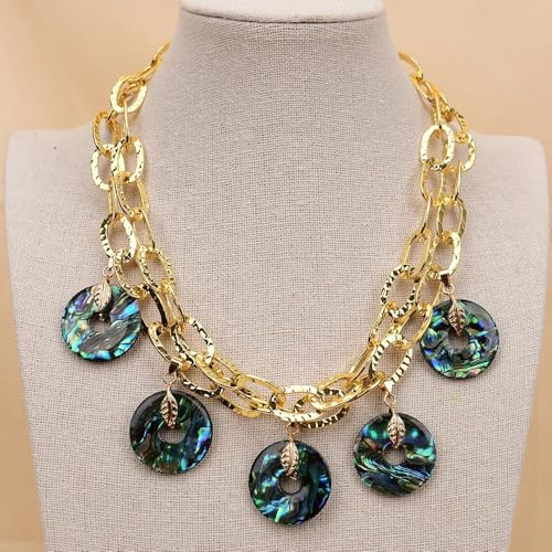 SLXWSXZE 18'' 2 Strands Gold Plated Fashion Oval Bezel Set Chain Necklace Big Green Abalone Shell Pendant Charms SLXWSXZE 18'' 2 Strands Gold Plated Fashion Oval Bezel Set Chain Necklace Big Green Abalone Shell Pendant Charms von SLXWSXZE