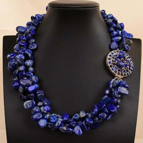 SLXWSXZE 18'' 4 Rows Top-Drilled Blue Lapis lazuli Gems Necklace Gold Edge Lapis Clasp Multi Strands Jewelry Gifts von SLXWSXZE