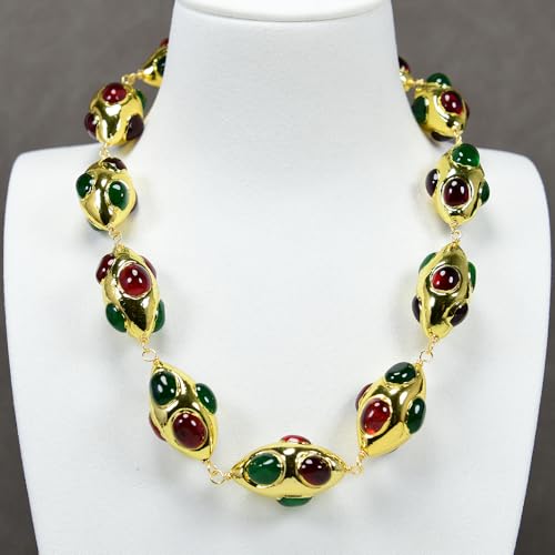 SLXWSXZE 18'' Green Red Mix Color Agate Gold Edge Plated Olivary Shape Necklace Women Simple Party Jewelry Gifts SLXWSXZE 18'' Green Red Mix Color Agate Gold Edge Plated Olivary Shape Necklace Women Simple Party Jewelry Gifts von SLXWSXZE