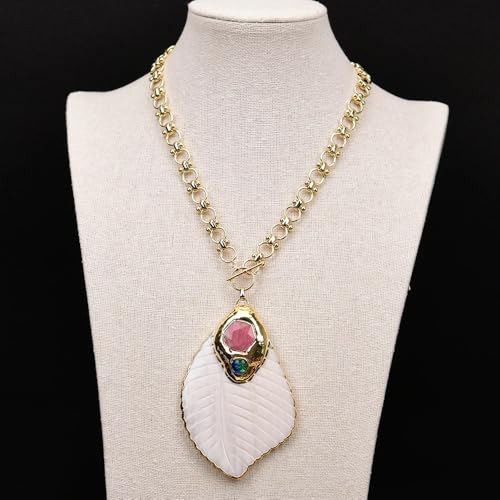 SLXWSXZE 19" Gold Plated Chain Chokers Necklace Big White Shell Leaf Paved Gems Blue Murano Glass Pendant Designer Gems Jewelry SLXWSXZE 19" Gold Plated Chain Chokers Necklace Big White Shell Leaf Paved Gems Blue Murano Glass Pendant Designer Gems Jewelry von SLXWSXZE