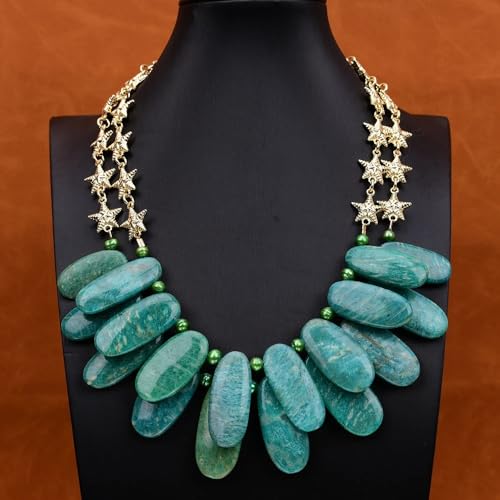 SLXWSXZE 2 Rows Green Soviet Union Stone Round Green Pearl Gold Plated Star Chain Necklace von SLXWSXZE