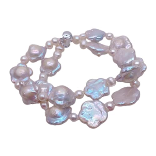SLXWSXZE 2 Strands Cultured Pearl Bracelet 15mm Flower Shape Keshi Pearl Beaded For Women von SLXWSXZE