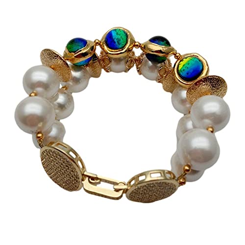 SLXWSXZE 2 Strands White Round Sea Shell Pearl Blue Glass Gold plated charm Bracelet 8" Girlfriend Gift SLXWSXZE 2 Strands White Round Sea Shell Pearl Blue Glass Gold plated charm Bracelet 8" Girlfriend Gift von SLXWSXZE