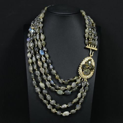 SLXWSXZE 20" 5 Rows Gray Labradorite Gems Stone Necklace Multi Strands Necklace Jewelry For Women SLXWSXZE 20" 5 Rows Gray Labradorite Gems Stone Necklace Multi Strands Necklace Jewelry For Women von SLXWSXZE