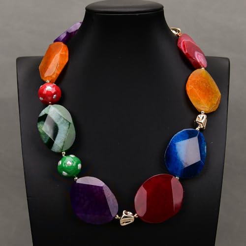 SLXWSXZE 20'' Big Colorful Agate Slice Stone Freeform Faceted Chunky White Keshi Pearl Bezel Enamel Beads Necklace Lady Gift SLXWSXZE 20'' Big Colorful Agate Slice Stone Freeform Faceted Chunky White Keshi Pearl Bezel Enamel Beads Necklace Lady Gift von SLXWSXZE