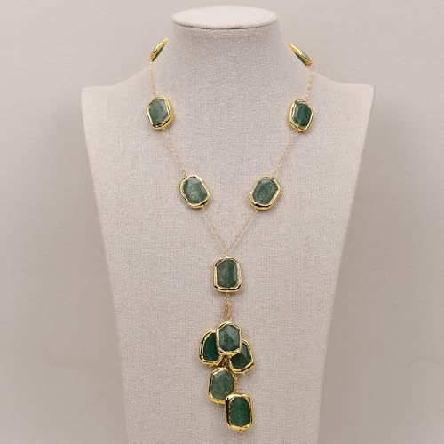 SLXWSXZE 20" Green Strawberry Quartz With Electroplated Edge Stone Gold Plated Chain Necklace Pendant For Women SLXWSXZE 20" Green Strawberry Quartz With Electroplated Edge Stone Gold Plated Chain Necklace Pendant For Women von SLXWSXZE