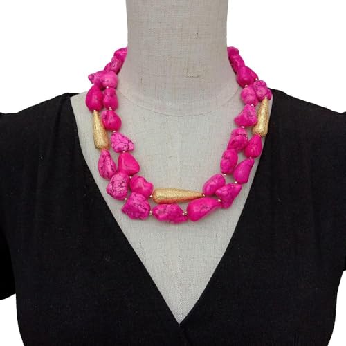SLXWSXZE 20x24mm 2 Rows Fuchsia Choker Necklace Women Beaded Collar Necklace Designer von SLXWSXZE