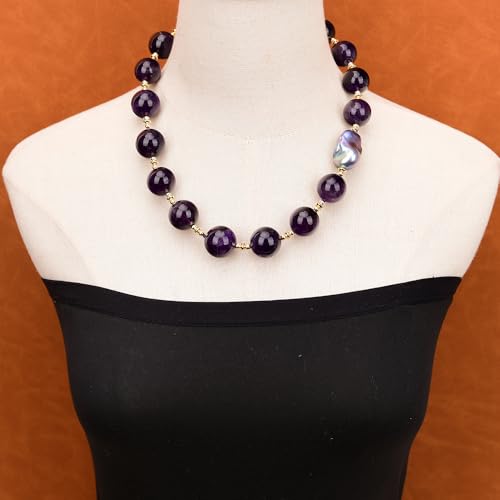 SLXWSXZE 21'' 20mm A+ Big Purple Amethyst Quartz Smooth Round Beads Black Baroque Pearl Necklace SLXWSXZE 21'' 20mm A+ Big Purple Amethyst Quartz Smooth Round Beads Black Baroque Pearl Necklace von SLXWSXZE