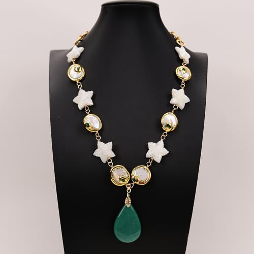 SLXWSXZE 22" White Coin Pearl Paved Green Crystal White Sea Shell Starfish Chain Necklace Green Pendant SLXWSXZE 22" White Coin Pearl Paved Green Crystal White Sea Shell Starfish Chain Necklace Green Pendant von SLXWSXZE