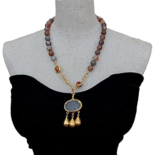 SLXWSXZE 23x35mm Quartz Oval Shape Pendant 22" Faceted Brown Agate Glass Necklace von SLXWSXZE