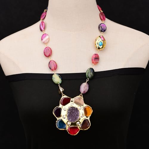 SLXWSXZE 25'' Mix color Agate Shell Pearl Necklace Agate Pearl Amethyst Big Stone Pendant SLXWSXZE 25'' Mix color Agate Shell Pearl Necklace Agate Pearl Amethyst Big Stone Pendant von SLXWSXZE