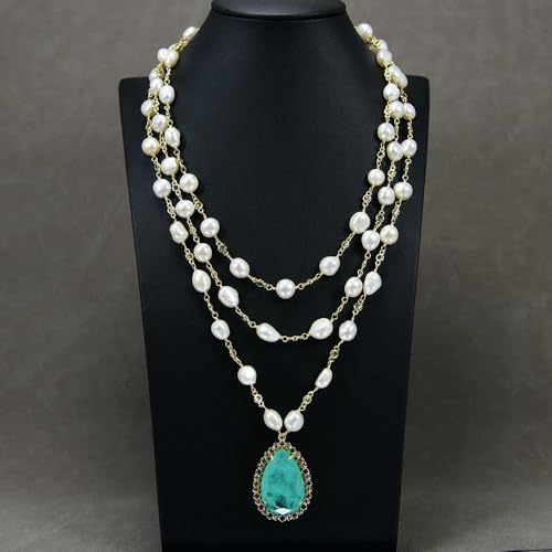 SLXWSXZE 3 Rows Freshwater White Keshi Pearl Mix Color Rosary Chain Necklace Green Quartz Teardrop Pendant SLXWSXZE 3 Rows Freshwater White Keshi Pearl Mix Color Rosary Chain Necklace Green Quartz Teardrop Pendant von SLXWSXZE