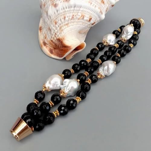 SLXWSXZE 3 Strands Black Faceted Beads Cultured White reborn Keshi Pearl statement Bracelet 8.5" SLXWSXZE 3 Strands Black Faceted Beads Cultured White reborn Keshi Pearl statement Bracelet 8.5" von SLXWSXZE