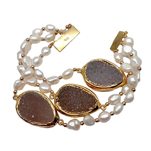 SLXWSXZE 3 Strands White Baroque Freshwater Pearl Teardrop Quartz rough statement Bracelet 8" SLXWSXZE 3 Strands White Baroque Freshwater Pearl Teardrop Quartz rough statement Bracelet 8" von SLXWSXZE