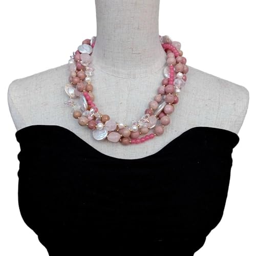 SLXWSXZE 4 Strands Rhodonite Jade Crystal Rose Quartz Necklace Gemstone Pearl Necklace von SLXWSXZE