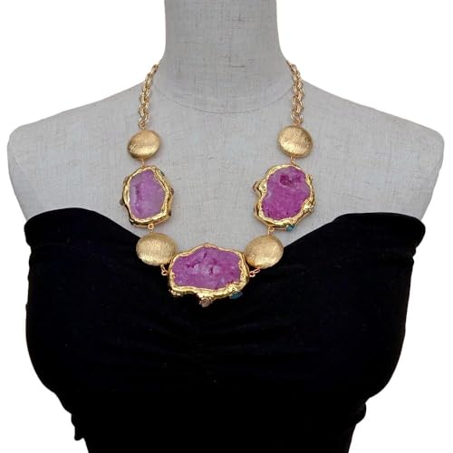 SLXWSXZE 45x53mm Fuchsia Agate Slice Gold Plated Brushed Coin Bead Chain Necklace 24" SLXWSXZE 45x53mm Fuchsia Agate Slice Gold Plated Brushed Coin Bead Chain Necklace 24" von SLXWSXZE