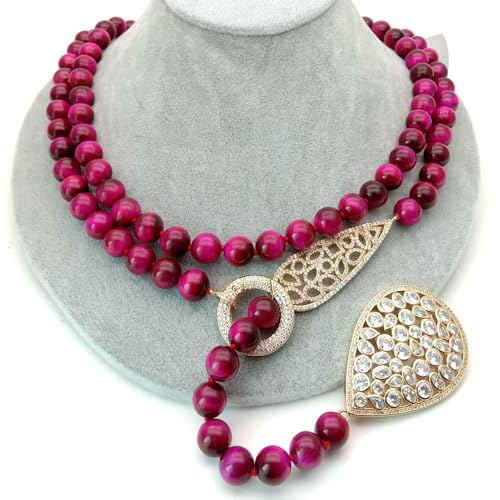 SLXWSXZE 48'' 10mm Round Fuchsia connector sweater chain Long Necklace gold color pave teardrop pendant SLXWSXZE 48'' 10mm Round Fuchsia connector sweater chain Long Necklace gold color pave teardrop pendant von SLXWSXZE