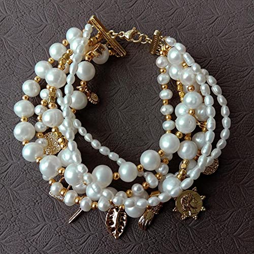 SLXWSXZE 6 Strands White Potato Rice Pearl Statement Bracelet Charm Summer Beach Jewelry 8'' SLXWSXZE 6 Strands White Potato Rice Pearl Statement Bracelet Charm Summer Beach Jewelry 8'' von SLXWSXZE