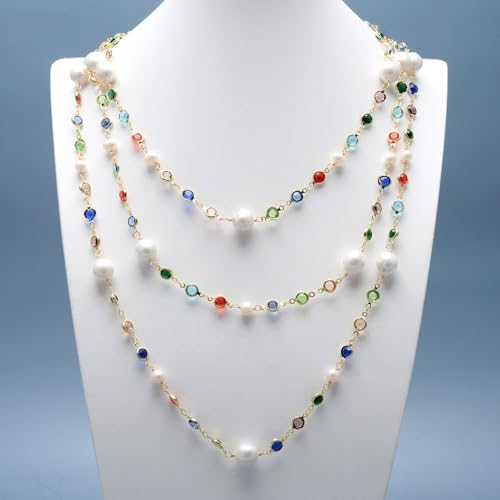 SLXWSXZE 67'' Pearl Gold Plated Mix color Zirconia Chain Long Necklace For Women SLXWSXZE 67'' Pearl Gold Plated Mix color Zirconia Chain Long Necklace For Women von SLXWSXZE