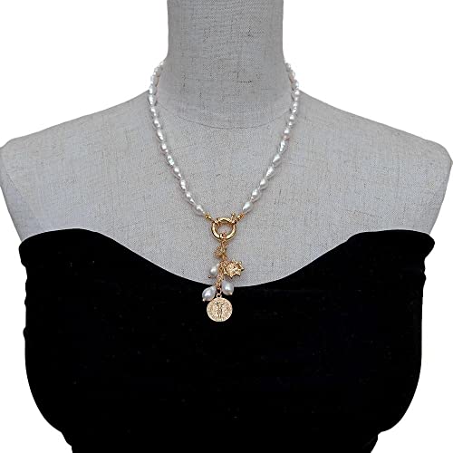 SLXWSXZE 6x10mm White Nucleated Flameball Baroque Pearl Charm Necklace 18" von SLXWSXZE