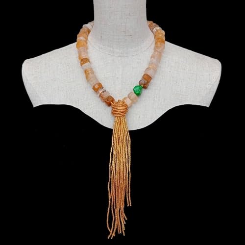 SLXWSXZE 7x15mm Titanium Golden Quartz Green Tassels Necklace SLXWSXZE 7x15mm Titanium Golden Quartz Green Tassels Necklace von SLXWSXZE