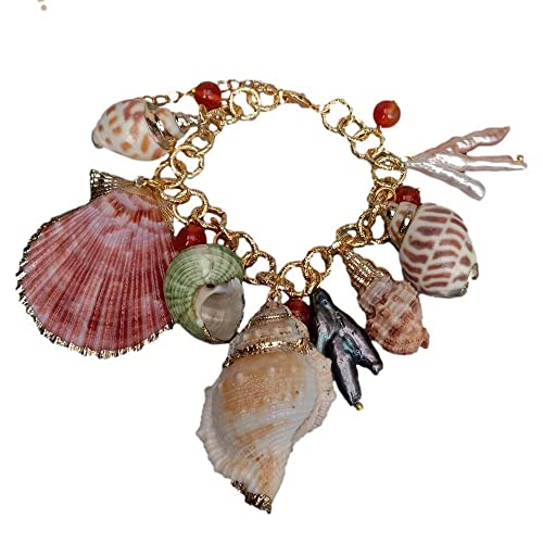 SLXWSXZE 8" Freshwater pearl Multi Sea Shell Pearl Red Agate gold plated Chain Bracelet Summer Beach Jewelry 8" SLXWSXZE 8" Freshwater pearl Multi Sea Shell Pearl Red Agate gold plated Chain Bracelet Summer Beach Jewelry 8" von SLXWSXZE