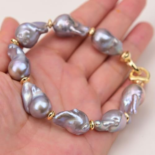 SLXWSXZE Big Freshwater Cultured Gray Baroque Keshi Pearl Necklace Bracelet Earrings Sets For Lady(Bracelet) von SLXWSXZE
