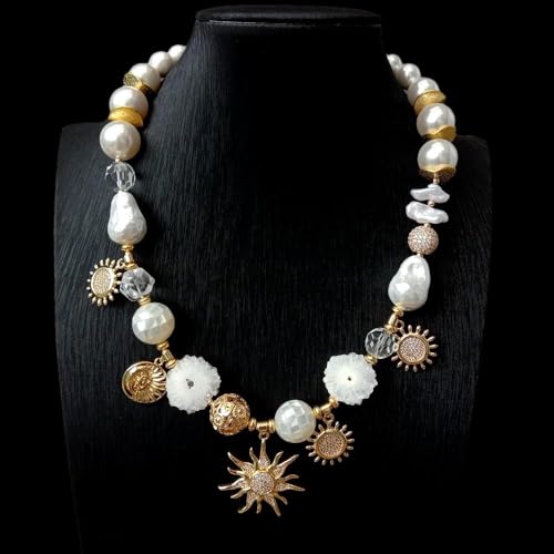 SLXWSXZE Biwa Pearl 16mm Sea Shell 20mm Quartz Slize Choker Necklace Copper Charm Jewelry For Women SLXWSXZE Biwa Pearl 16mm Sea Shell 20mm Quartz Slize Choker Necklace Copper Charm Jewelry For Women von SLXWSXZE