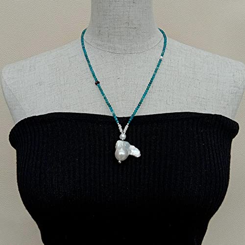 SLXWSXZE Blue Apatite faceted round choker Necklace Cultured White Keshi Pearl Pendant necklace for women SLXWSXZE Blue Apatite faceted round choker Necklace Cultured White Keshi Pearl Pendant necklace for women von SLXWSXZE