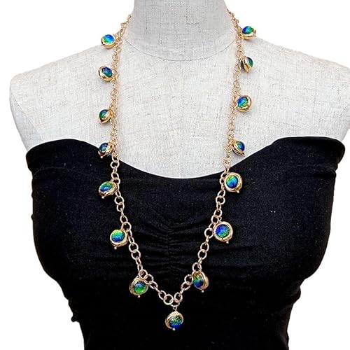SLXWSXZE Blue Glass with electroplated edge Gold Plated Long Chain Necklace 29" Colorful Fashion Women Jewelry SLXWSXZE Blue Glass with electroplated edge Gold Plated Long Chain Necklace 29" Colorful Fashion Women Jewelry von SLXWSXZE