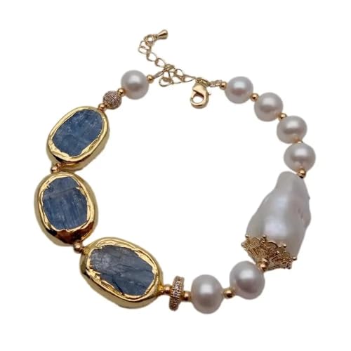 SLXWSXZE Blue rectangle Freshwater Cultured White Keshi Pearl Bracelet Fashion Fine Jewelry For Gift von SLXWSXZE