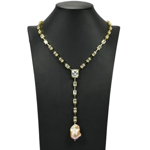 SLXWSXZE Cultured Purple Keshi Pearl Rectangle Cut Clear Cubic Zirconia Women Wedding Party Necklace Jewelry von SLXWSXZE