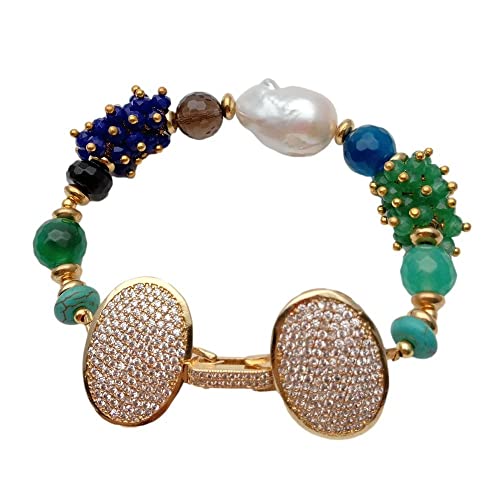SLXWSXZE Cultured White Keshi Pearl Agate Jade Smoky Quartz Bracelet 8" SLXWSXZE Cultured White Keshi Pearl Agate Jade Smoky Quartz Bracelet 8" von SLXWSXZE