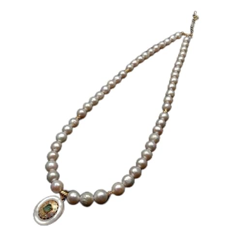 SLXWSXZE Cultured White Nucleated Pearl Choker Necklace White Sea Shell Peridot Pendant von SLXWSXZE