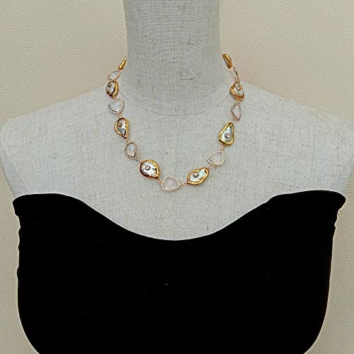 SLXWSXZE Cultured White Teardrop Keshi Pearl Triangle White Crystal Necklace 19" von SLXWSXZE