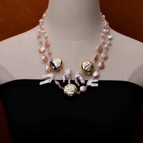 SLXWSXZE Cultured white keshi pearl coin pearl 24 K Yellow Gold color Plated Pearl statement Necklace party women SLXWSXZE Cultured white keshi pearl coin pearl 24 K Yellow Gold color Plated Pearl statement Necklace party women von SLXWSXZE