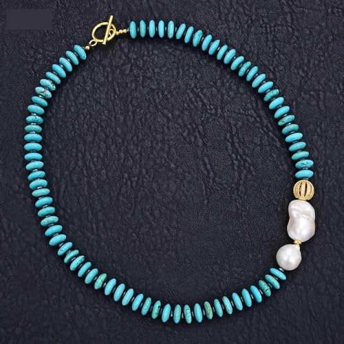 SLXWSXZE Freshwater Cultured White Keshi Pearl Blue Disc Necklace 20" von SLXWSXZE