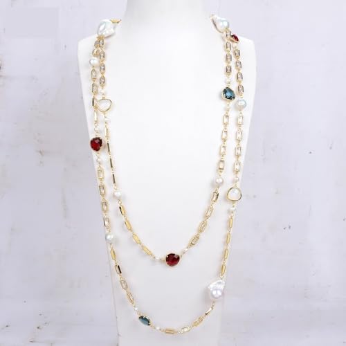 SLXWSXZE Freshwater Cultured White Keshi Pearl Cubic Zirconia Pave Gold Color Plated Chain Long Necklace For Women Gift SLXWSXZE Freshwater Cultured White Keshi Pearl Cubic Zirconia Pave Gold Color Plated Chain Long Necklace For Women Gift von SLXWSXZE