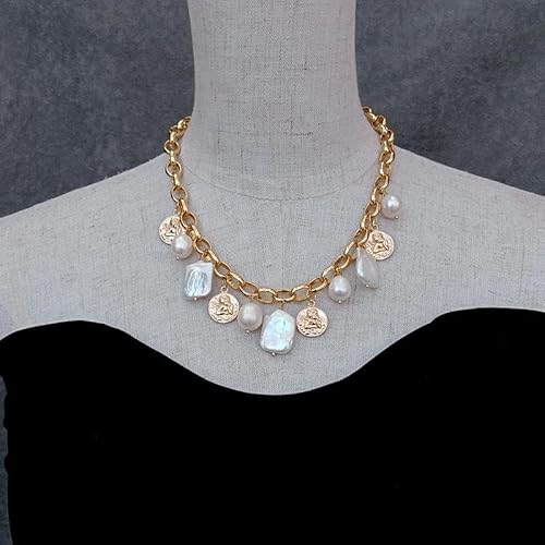 SLXWSXZE Freshwater Cultured White Rice Rectangle Keshi Pearl Charm Gold Plated Chain Necklace von SLXWSXZE