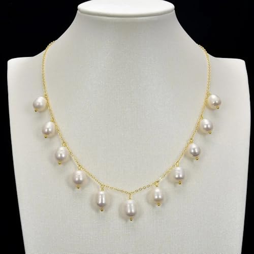 SLXWSXZE Freshwater White Rice Pearl Gold Plated Chain Necklace Pendant 18" Adjustable SLXWSXZE Freshwater White Rice Pearl Gold Plated Chain Necklace Pendant 18" Adjustable von SLXWSXZE