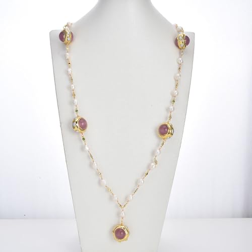 SLXWSXZE Gold Edge Plated Cat Eye Freshwater White Baroque Pearl Paved Chain Long Sweater chain Necklace for women SLXWSXZE Gold Edge Plated Cat Eye Freshwater White Baroque Pearl Paved Chain Long Sweater chain Necklace for women von SLXWSXZE