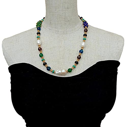 SLXWSXZE Green and blue Agate Cultured White Keshi Pearl Smoky Quartz Necklace 22" SLXWSXZE Green and blue Agate Cultured White Keshi Pearl Smoky Quartz Necklace 22" von SLXWSXZE