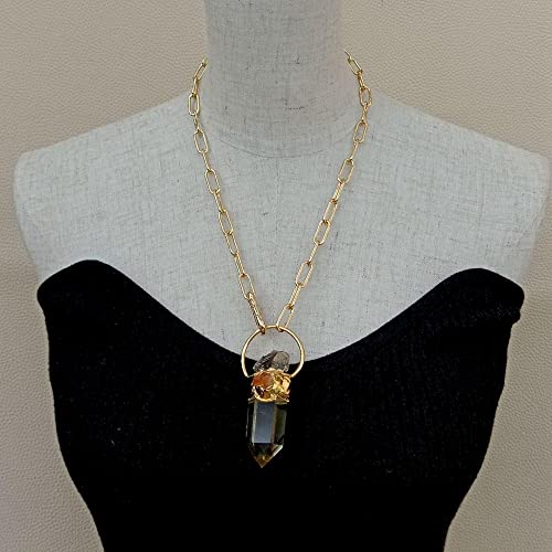 SLXWSXZE Lemon Quartz Point Citrines Rough Pendant gold color plated Chain Necklace 20" for women von SLXWSXZE