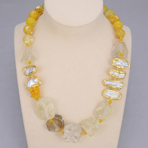 SLXWSXZE Lemon Quartzs Rough White Biwa Freshwater Pearl Round Agates Choker Necklace 21" SLXWSXZE Lemon Quartzs Rough White Biwa Freshwater Pearl Round Agates Choker Necklace 21" von SLXWSXZE