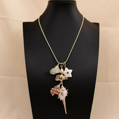 SLXWSXZE Mix Sea Snail Shell Citrine Gems Raw Stone Pendant Gold Plated Chain Necklace For Women SLXWSXZE Mix Sea Snail Shell Citrine Gems Raw Stone Pendant Gold Plated Chain Necklace For Women von SLXWSXZE
