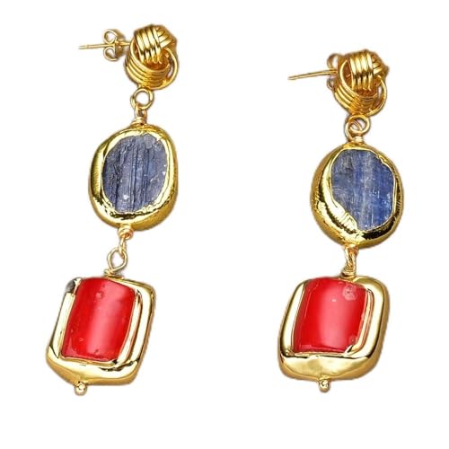 SLXWSXZE Red Coral Blue With Gold Plated Edge Beaded Bracelet Earrings Sets For Lady Gifts(Earrings) von SLXWSXZE