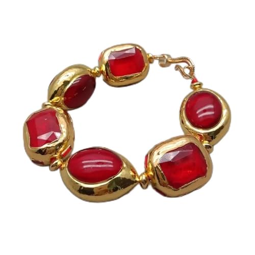 SLXWSXZE Red Crystal Bracelet 20x25mm Rectangle 20x30mm Oval Shape Gold Plated Beaded Bracelet SLXWSXZE Red Crystal Bracelet 20x25mm Rectangle 20x30mm Oval Shape Gold Plated Beaded Bracelet von SLXWSXZE
