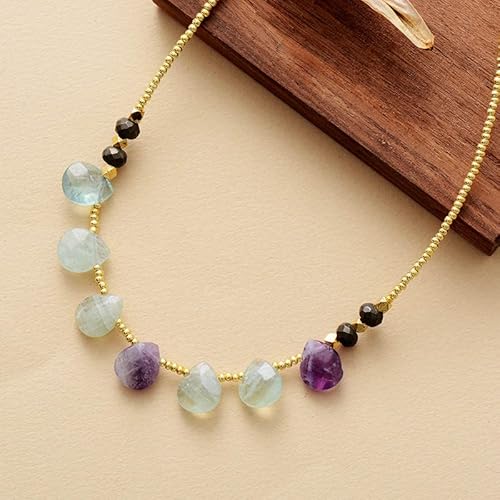 SLXWSXZE Rose Quartzs Chokers Necklaces Women Exquisite Teardrop Charm Beaded Simple Necklace Jewelry Gifts(Fluorbaryt) von SLXWSXZE
