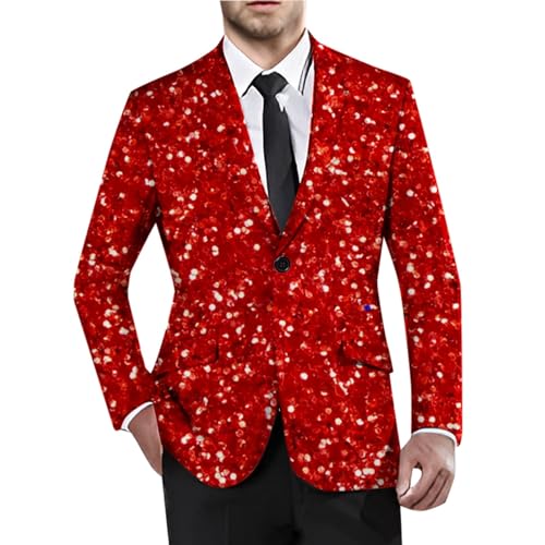 SLYGOU Glitzer Anzug Herren,Glitzer Anzug Pailletten Hemd Herren Sakko Herren Pailletten Fit Performance Kostüm Glitzer Blazer Weihnachten Silvester Party Glänzende Anzugjacke Performance-Kostüm von SLYGOU