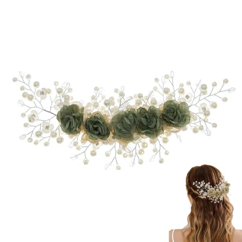 Braut Hochzeit Haar Zubehör Haarbänder Haarspangen Kopfstücke Perlen Blumen Grün Wald Abteilung (Haarband) von SLYHHZHMY